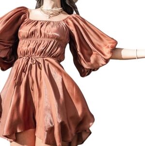 Altar'd State Amabella Puff Sleeve Mini Dress in Mauve Pink XS